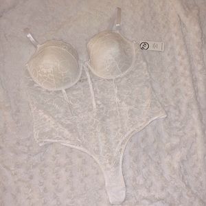 Fashion To Figure Plus Lace Thong Bodysuit White - 2X